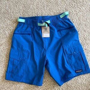 Patagonia Blue Cargo Shorts with Mint Green Drawcord